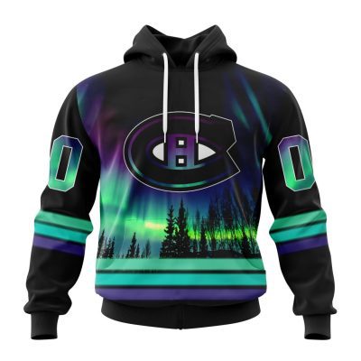 Personalized NHL Montreal Canadiens Hoodie Special Design With Northern Lights All Over Print 3D Hoodie Unisex