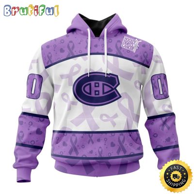 Personalized NHL Montreal Canadiens Special Lavender Hockey Fights Cancer All Over Print 3D Hoodie Unisex Hoodie Tshirt Sweatshirt