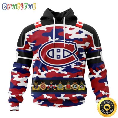 Personalized NHL Montreal Canadiens With Camo Team Color And Military Force Logo All Over Print 3D Hoodie Unisex Hoodie Tshirt Sweatshirt