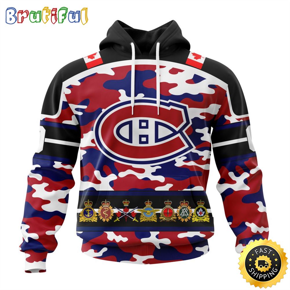 Personalized NHL Montreal Canadiens With Camo Team Color And Military Force Logo All Over Print 3D Hoodie Unisex Hoodie Tshirt Sweatshirt