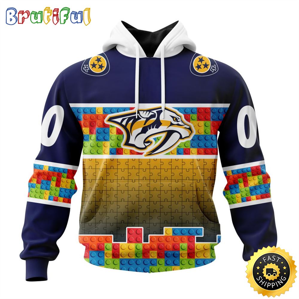 Personalized NHL Nashville Predators All Over Print 3D Hoodie Autism Awareness Design Unisex Hoodie
