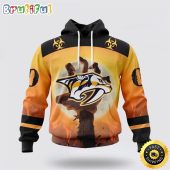 Personalized NHL Nashville Predators All Over Print 3D Hoodie Special Zombie Design For Halloween