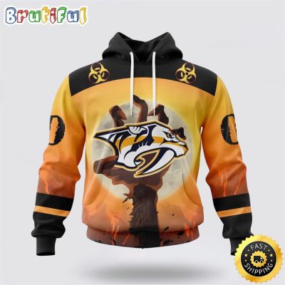 Personalized NHL Nashville Predators All Over Print 3D Hoodie Special Zombie Design For Halloween