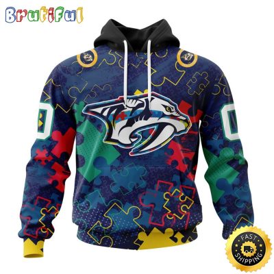 Personalized NHL Nashville Predators Specialized Fearless Against Autism All Over Print 3D Hoodie Unisex Hoodie