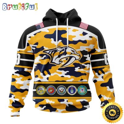 Personalized NHL Nashville Predators With Camo Team Color And Military Force Logo All Over Print 3D Hoodie Unisex Hoodie Tshirt Sweatshirt