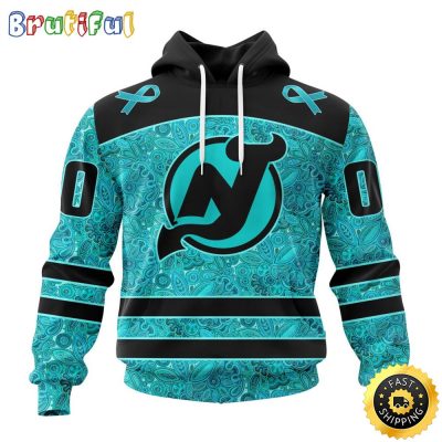 Personalized NHL New Jersey Devils All Over Print 3D Hoodie Special Design Fight Ovarian Cancer Gift For Football Fans