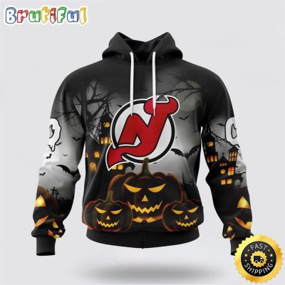 Personalized NHL New Jersey Devils All Over Print 3D Hoodie Special Design Pumpkins For Halloween
