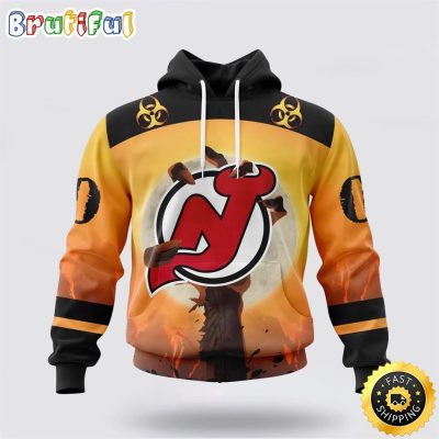 Personalized NHL New Jersey Devils All Over Print 3D Hoodie Special Zombie Design For Halloween