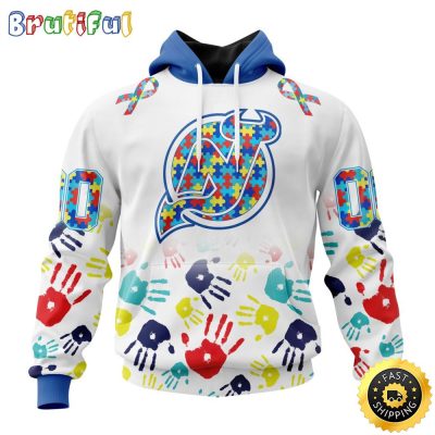 Personalized NHL New Jersey Devils Autism Awareness Hands Design All Over Print 3D Hoodie Unisex Hoodie