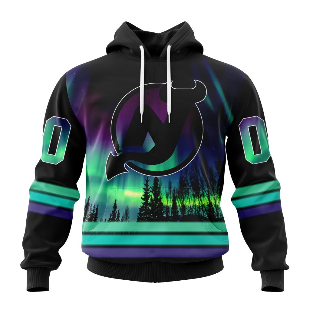 Personalized NHL New Jersey Devils Hoodie Special Design With Northern Lights All Over Print 3D Hoodie Unisex