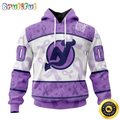 Personalized NHL New Jersey Devils Special Lavender Hockey Fights Cancer All Over Print 3D Hoodie Unisex Hoodie Tshirt Sweatshirt