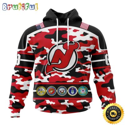 Personalized NHL New Jersey Devils With Camo Team Color And Military Force Logo All Over Print 3D Hoodie Unisex Hoodie Tshirt Sweatshirt