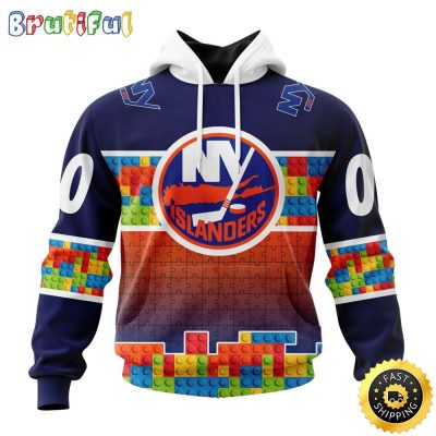 Personalized NHL New York Islanders All Over Print 3D Hoodie Autism Awareness Design Unisex Hoodie