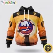 Personalized NHL New York Islanders All Over Print 3D Hoodie Special Zombie Design For Halloween