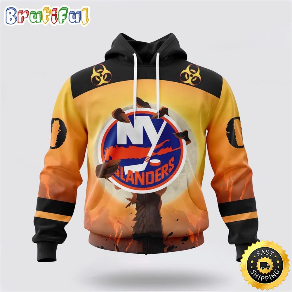 Personalized NHL New York Islanders All Over Print 3D Hoodie Special Zombie Design For Halloween