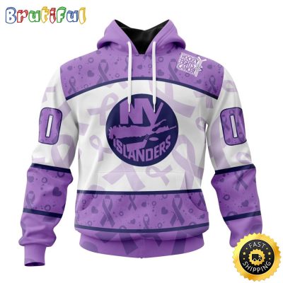 Personalized NHL New York Islanders Special Lavender Hockey Fights Cancer All Over Print 3D Hoodie Unisex Hoodie Tshirt Sweatshirt