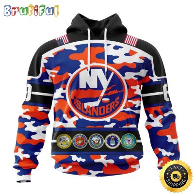 Personalized NHL New York Islanders With Camo Team Color And Military Force Logo All Over Print 3D Hoodie Unisex Hoodie Tshirt Sweatshirt