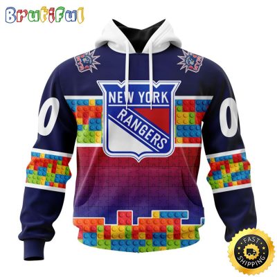 Personalized NHL New York Rangers All Over Print 3D Hoodie Autism Awareness Design Unisex Hoodie