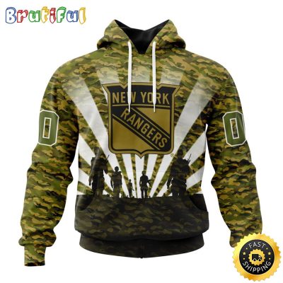 Personalized NHL New York Rangers All Over Print 3D Hoodie Military Camo Kits For Veterans Day And Rememberance Day