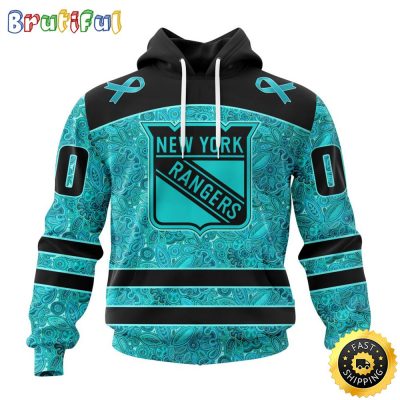 Personalized NHL New York Rangers All Over Print 3D Hoodie Special Design Fight Ovarian Cancer Gift For Football Fans