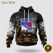 Personalized NHL New York Rangers All Over Print 3D Hoodie Special Design Pumpkins For Halloween