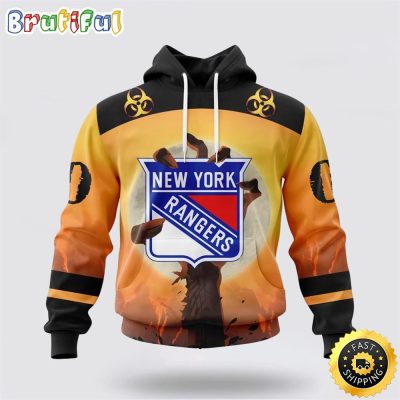Personalized NHL New York Rangers All Over Print 3D Hoodie Special Zombie Design For Halloween