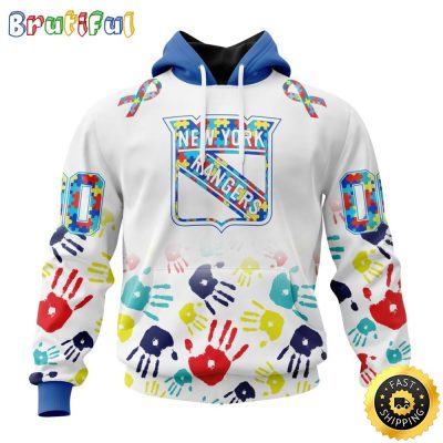 Personalized NHL New York Rangers Autism Awareness Hands Design All Over Print 3D Hoodie Unisex Hoodie