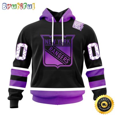 Personalized NHL New York Rangers Hoodie Special Black Hockey Fights Cancer All Over Print 3D Hoodie Unisex Hoodie