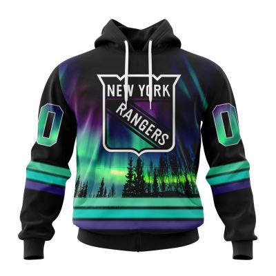Personalized NHL New York Rangers Hoodie Special Design With Northern Lights All Over Print 3D Hoodie Unisex