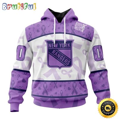 Personalized NHL New York Rangers Special Lavender Hockey Fights Cancer All Over Print 3D Hoodie Unisex Hoodie Tshirt Sweatshirt