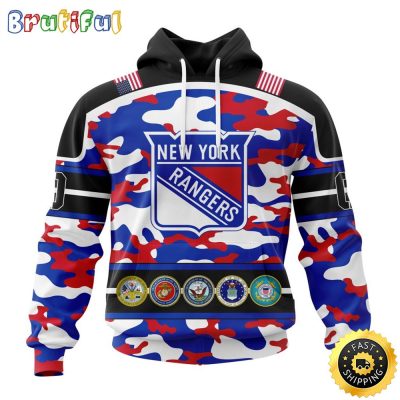 Personalized NHL New York Rangers With Camo Team Color And Military Force Logo All Over Print 3D Hoodie Unisex Hoodie Tshirt Sweatshirt