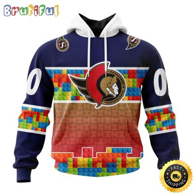 Personalized NHL Ottawa Senators All Over Print 3D Hoodie Autism Awareness Design Unisex Hoodie