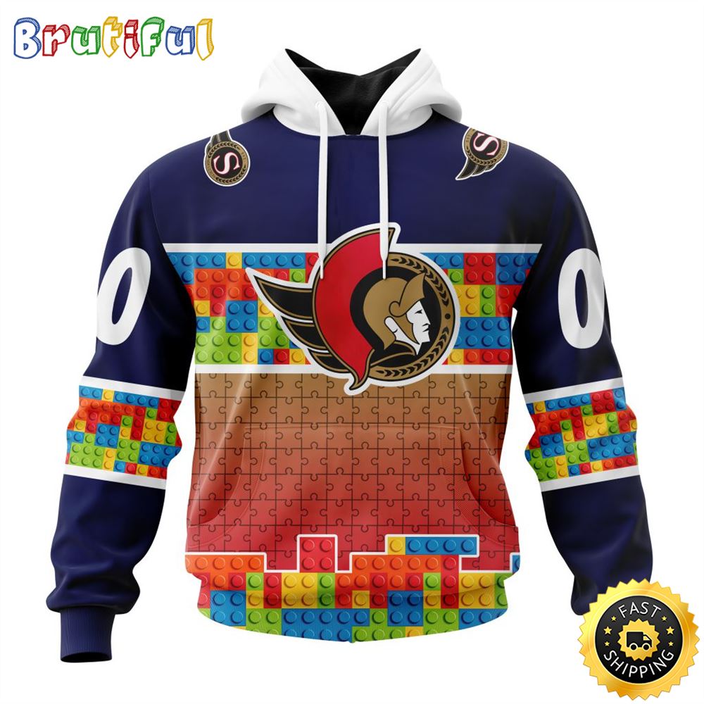 Personalized NHL Ottawa Senators All Over Print 3D Hoodie Autism Awareness Design Unisex Hoodie