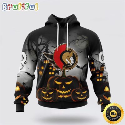 Personalized NHL Ottawa Senators All Over Print 3D Hoodie Special Design Pumpkins For Halloween