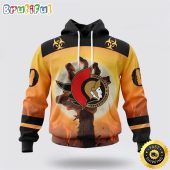 Personalized NHL Ottawa Senators All Over Print 3D Hoodie Special Zombie Design For Halloween