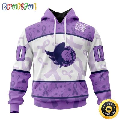 Personalized NHL Ottawa Senators Special Lavender Hockey Fights Cancer All Over Print 3D Hoodie Unisex Hoodie Tshirt Sweatshirt
