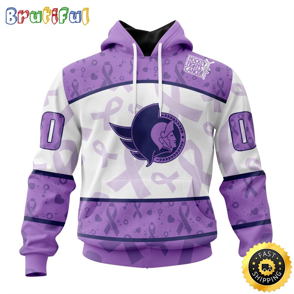 Personalized NHL Ottawa Senators Special Lavender Hockey Fights Cancer All Over Print 3D Hoodie Unisex Hoodie Tshirt Sweatshirt