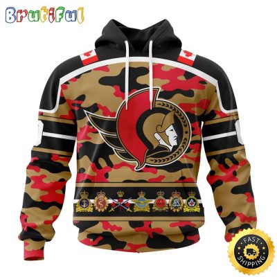 Personalized NHL Ottawa Senators With Camo Team Color And Military Force Logo All Over Print 3D Hoodie Unisex Hoodie Tshirt Sweatshirt