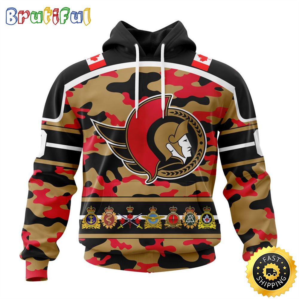 Personalized NHL Ottawa Senators With Camo Team Color And Military Force Logo All Over Print 3D Hoodie Unisex Hoodie Tshirt Sweatshirt