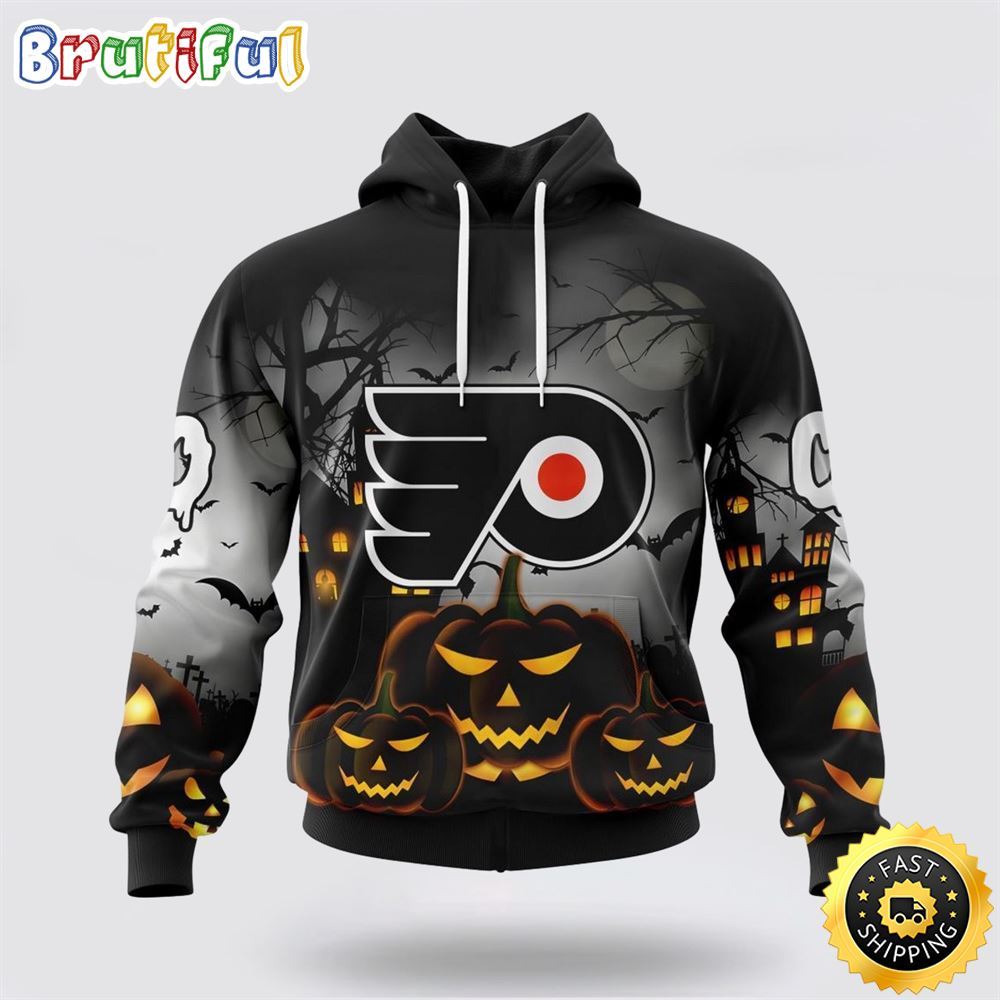 Personalized NHL Philadelphia Flyers All Over Print 3D Hoodie Special Design Pumpkins For Halloween