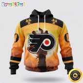 Personalized NHL Philadelphia Flyers All Over Print 3D Hoodie Special Zombie Design For Halloween