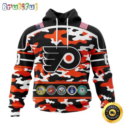 Personalized NHL Philadelphia Flyers With Camo Team Color And Military Force Logo All Over Print 3D Hoodie Unisex Hoodie Tshirt Sweatshirt