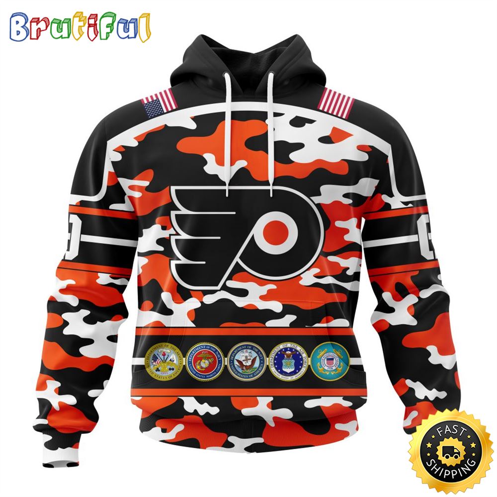 Personalized NHL Philadelphia Flyers With Camo Team Color And Military Force Logo All Over Print 3D Hoodie Unisex Hoodie Tshirt Sweatshirt