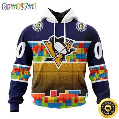 Personalized NHL Pittsburgh Penguins All Over Print 3D Hoodie Autism Awareness Design Unisex Hoodie