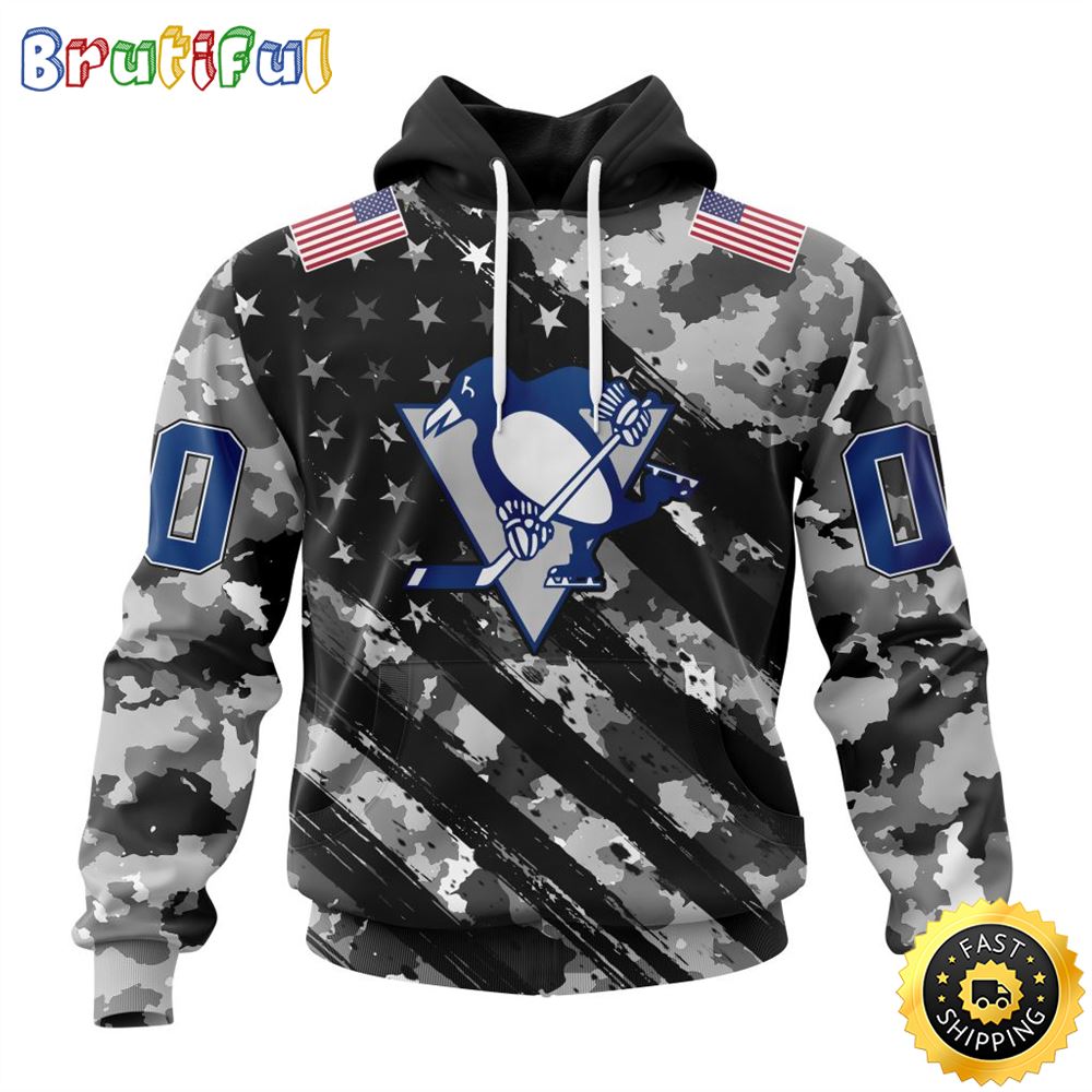 Personalized NHL Pittsburgh Penguins All Over Print 3D Hoodie Grey Camo Military Design And USA Flags On Shoulder Unisex Hoodie Personalized NHL Pittsburgh Penguins All Over Print 3D Hoodie Grey Camo Military Design And USA Flags On Shoulder Unisex Hoodie