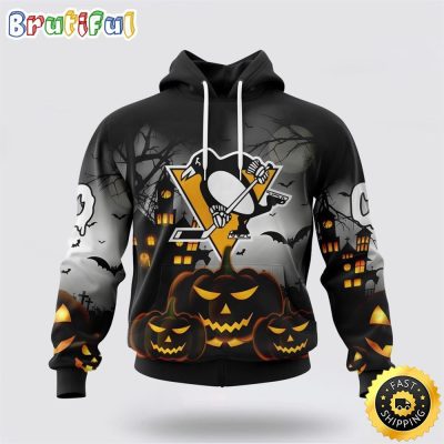 Personalized NHL Pittsburgh Penguins All Over Print 3D Hoodie Special Design Pumpkins For Halloween