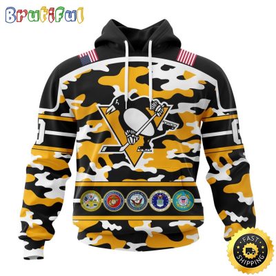 Personalized NHL Pittsburgh Penguins With Camo Team Color And Military Force Logo All Over Print 3D Hoodie Unisex Hoodie Tshirt Sweatshirt