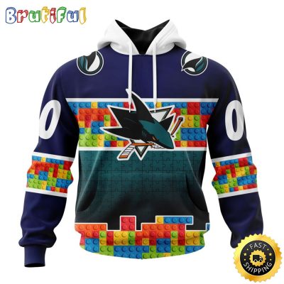 Personalized NHL San Jose Sharks All Over Print 3D Hoodie Autism Awareness Design Unisex Hoodie
