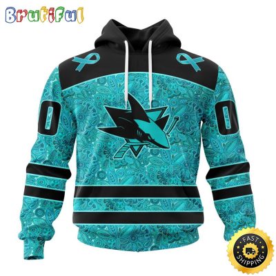 Personalized NHL San Jose Sharks All Over Print 3D Hoodie Special Design Fight Ovarian Cancer Gift For Football Fans