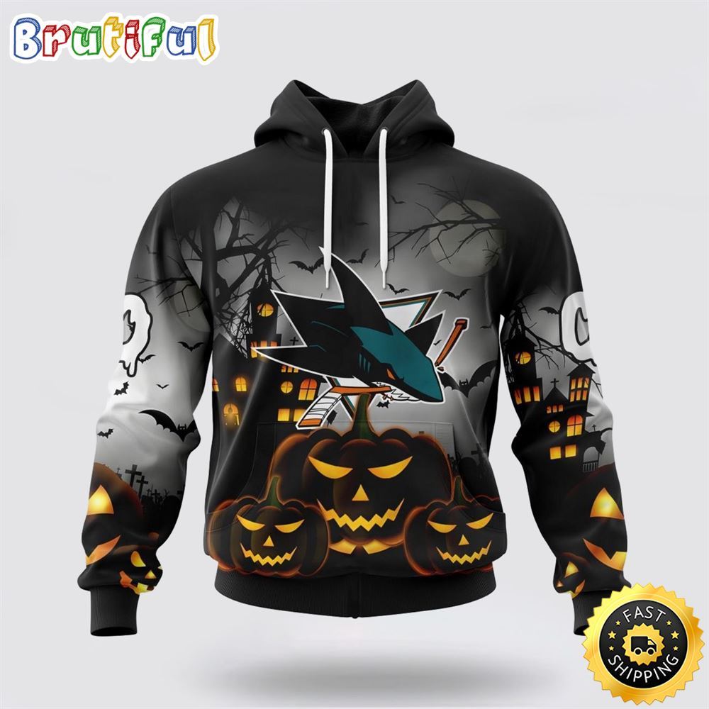 Personalized NHL San Jose Sharks All Over Print 3D Hoodie Special Design Pumpkins For Halloween